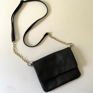 H&M Black Crossbody Clutch Bag Gold Chain Faux Leather PU Foldover Flap Pockets